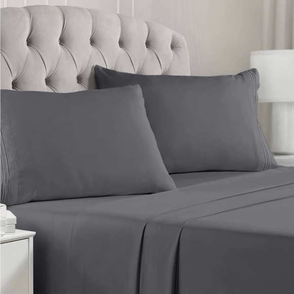 New Mellanni 1800 Brushed Microfiber King Bed Sheet Set, 4 Piece - Light Gray - Picture 2 of 4